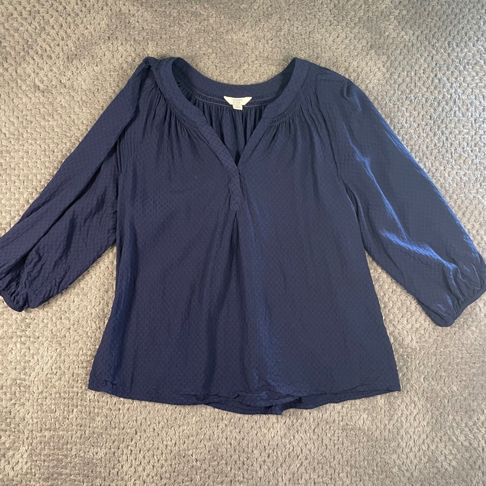 Crown & Ivy Women's Blue Top V-Neck Size L 3/4 Sleeves Career Office Casual - Picture 4 of 9